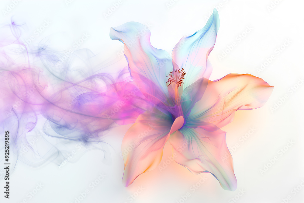 Fototapeta premium Gradient flower in pastel colors, liquid shimmering petals. Abstract floral background