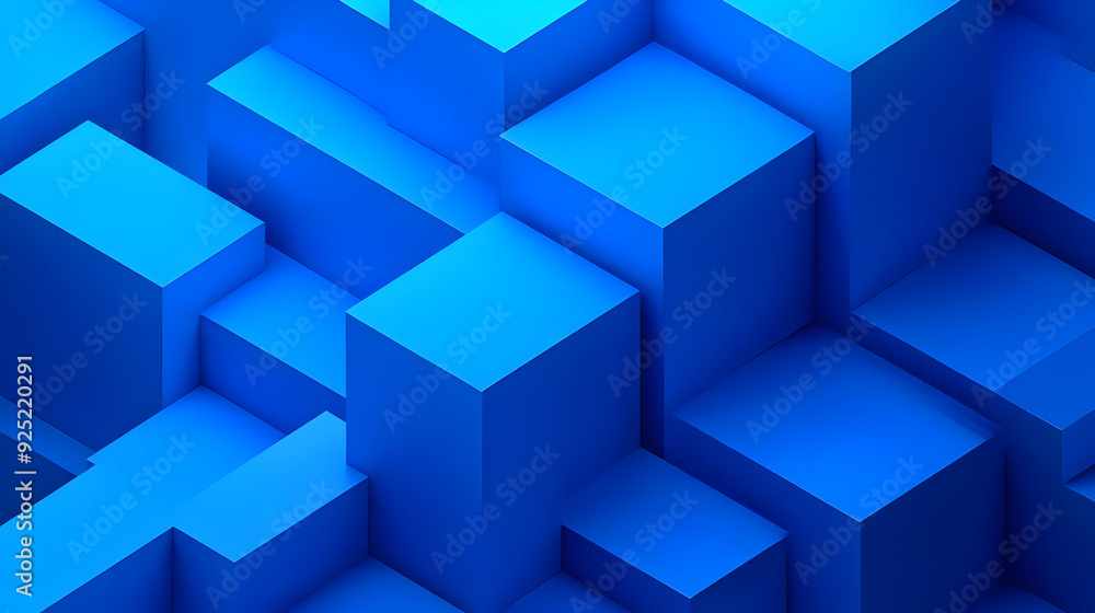 A 3D arrangement of blue geometric shapes creating a modern abstract design. A 3D arrangement of blue geometric shapes creating a modern abstract design.