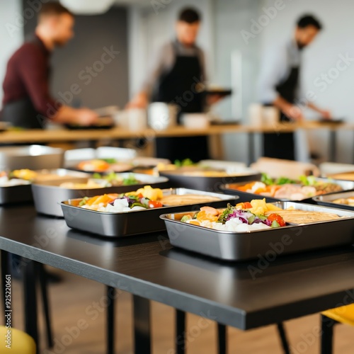 Lunchboxes provided for meetings, employee perks, catering services, delivery options, staff cafeteria, on-site café, and meal outsourcing solutions photo