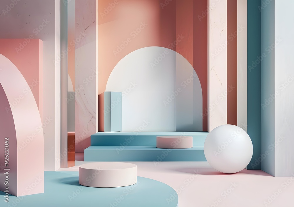 Abstract Minimalist 3D Render of Geometric Shapes in Pastel Colors