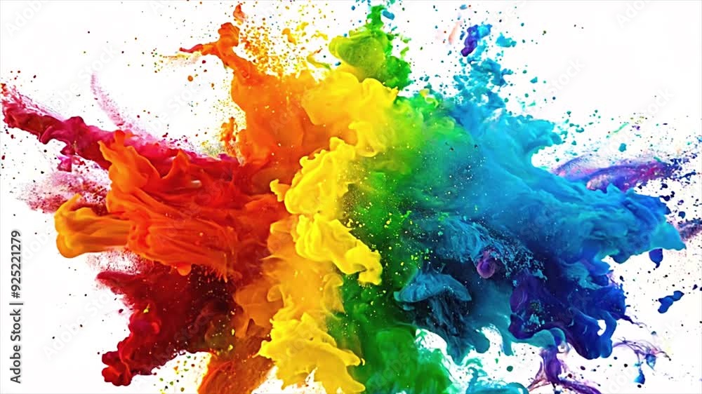 Dynamic explosion of rainbow-colored dust. Explosive burst of colored paint powder in rainbow hues. Slow motion Dynamic explosion of rainbow-colored dust. Explosive burst of colored paint powder in rainbow hues. Slow motion