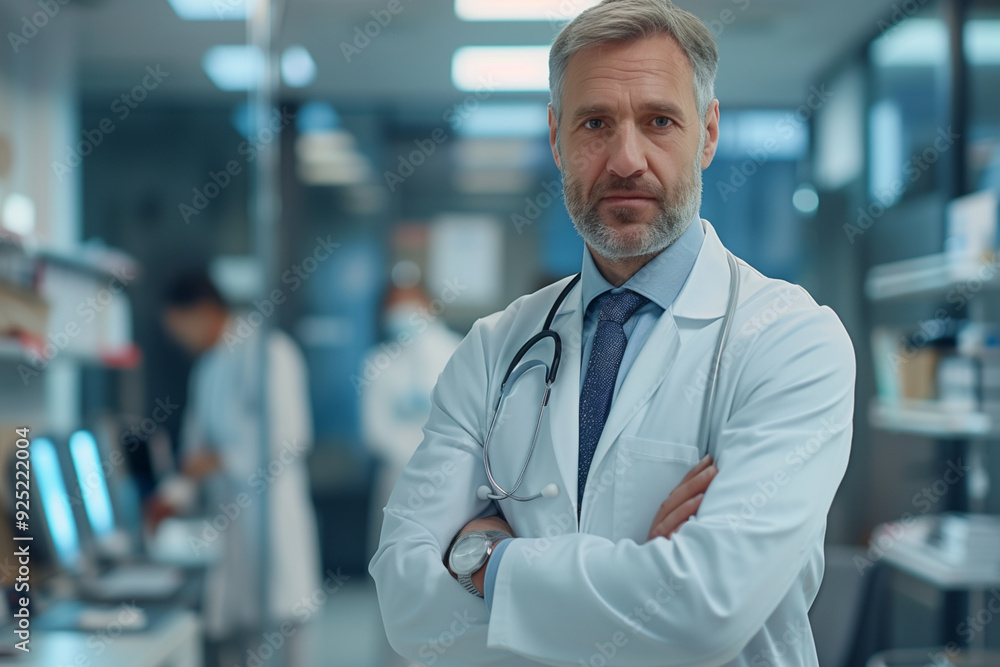 A doctor poses for a photo in a hospital. A doctor poses for a photo in a hospital.