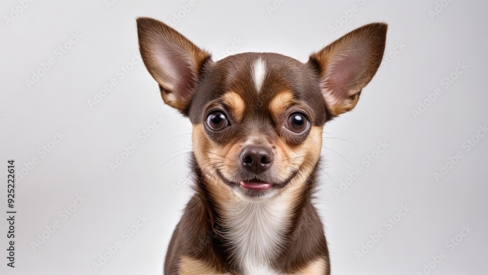 Portrait of Chocolate smooth coat chihuahua dog on grey background Portrait of Chocolate smooth coat chihuahua dog on grey background