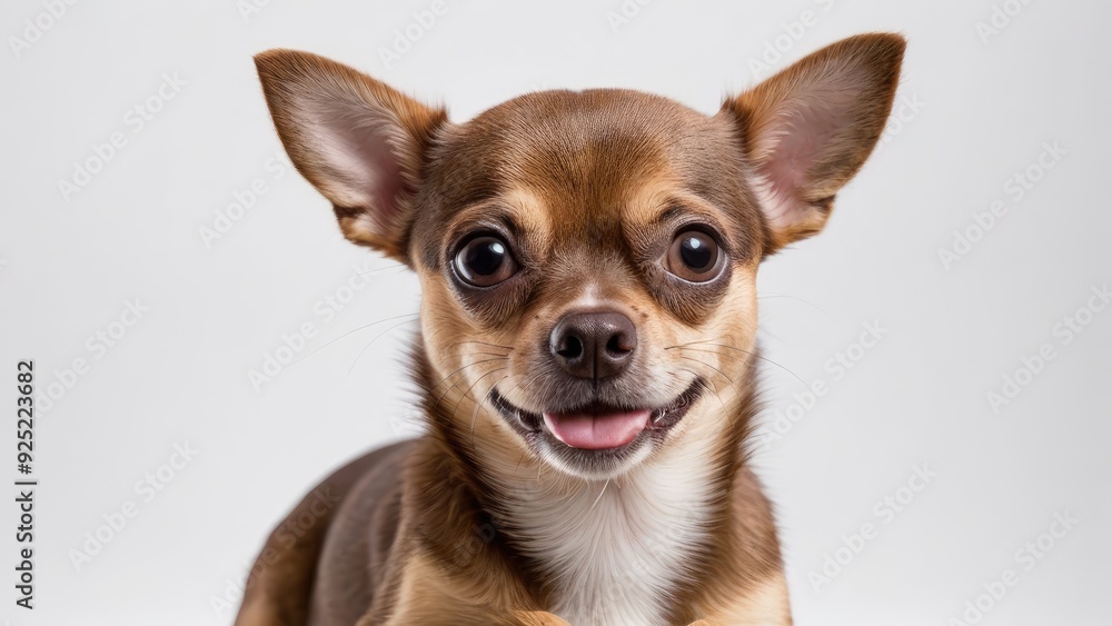 Obraz premium Portrait of Chocolate smooth coat chihuahua dog on grey background