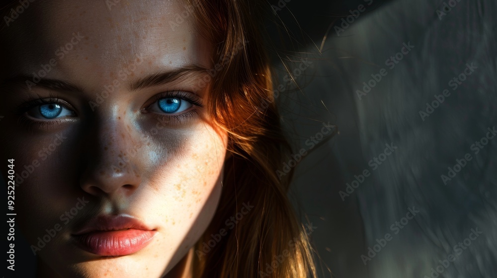 portrait of a beautiful young woman with blue eyes and a light from a window portrait of a beautiful young woman with blue eyes and a light from a window