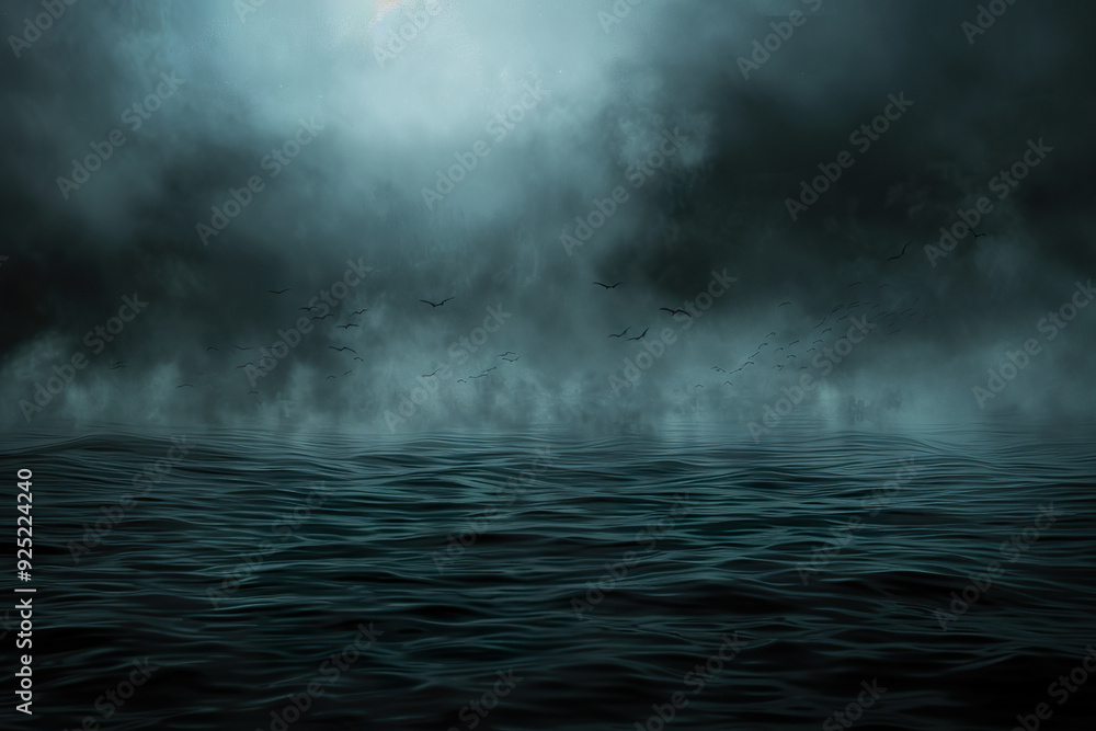 A dark, stormy ocean with a misty haze in the background, generative ai image. A dark, stormy ocean with a misty haze in the background, generative ai image.