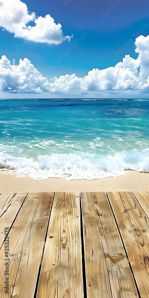 Fototapeta premium Beach Summer Background With Wooden Plank Floor