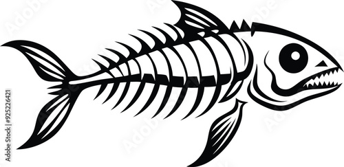 Fish Skeleton line art illustration black and white