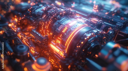 Futuristic engine with glowing components - generative ai