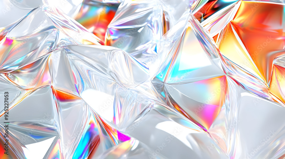 A close-up of crystal-like structures reflecting light in various colors. A close-up of crystal-like structures reflecting light in various colors.