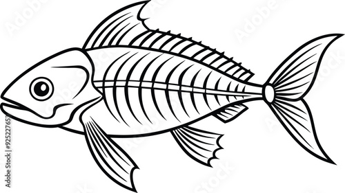 Fish Skeleton line art illustration black and white