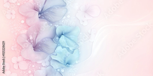 Soft pastel floral design with delicate blue and pink hues, creating a light and airy atmosphere. Ideal for feminine, gentle backgrounds or decorative use.