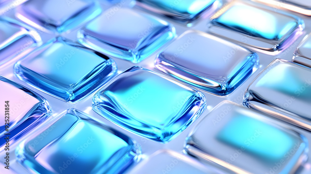 A close-up view of glossy blue and purple tiles arranged in a grid pattern. A close-up view of glossy blue and purple tiles arranged in a grid pattern.