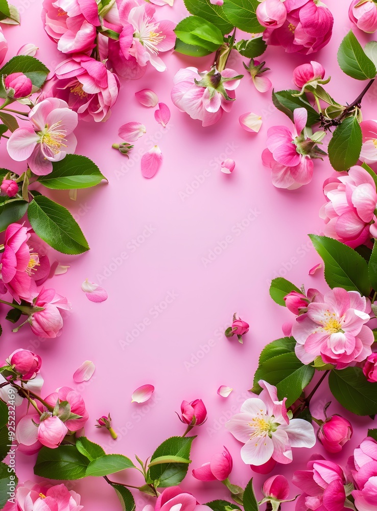Pink Flowers Frame on a Pink Background Pink Flowers Frame on a Pink Background