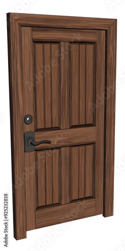 Wooden Door with Black Handle and Keyhole