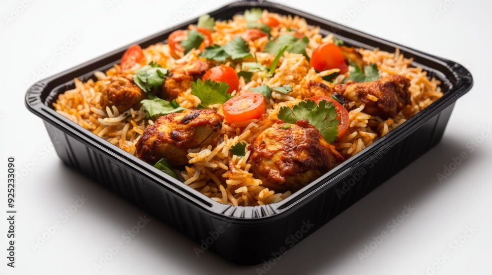 Delicious Chicken Biryani with Raita: A Close-Up Studio Shot Delicious Chicken Biryani with Raita: A Close-Up Studio Shot