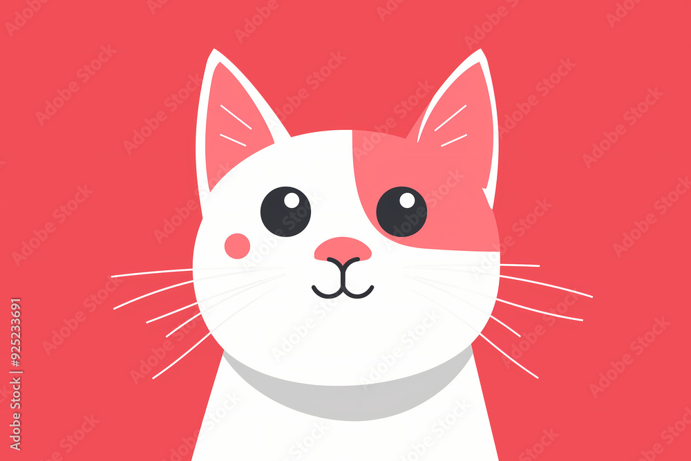 Cartoon-style Cat on a Colorful Background, Simple Shapes and Minimalism, Flat Colors Cartoon-style Cat on a Colorful Background, Simple Shapes and Minimalism, Flat Colors
