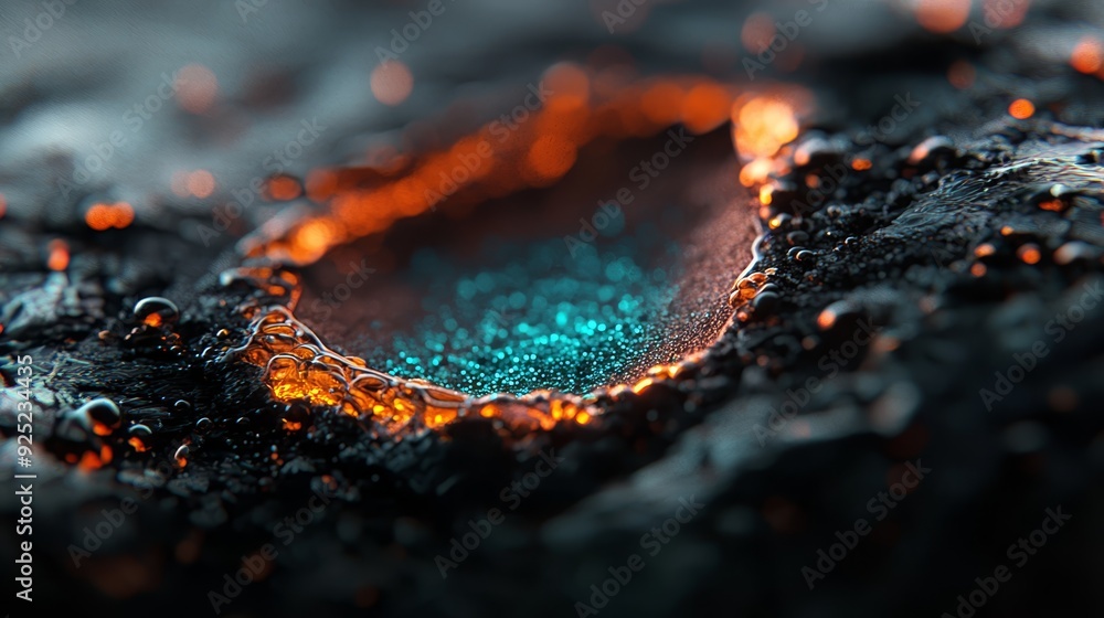 A tight shot of a blue-orange material with water droplets on its surface A tight shot of a blue-orange material with water droplets on its surface