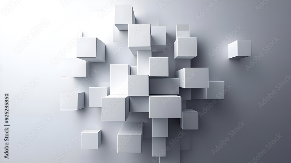 A cluster of white cubes arranged in a modern, abstract design against a light background. A cluster of white cubes arranged in a modern, abstract design against a light background.