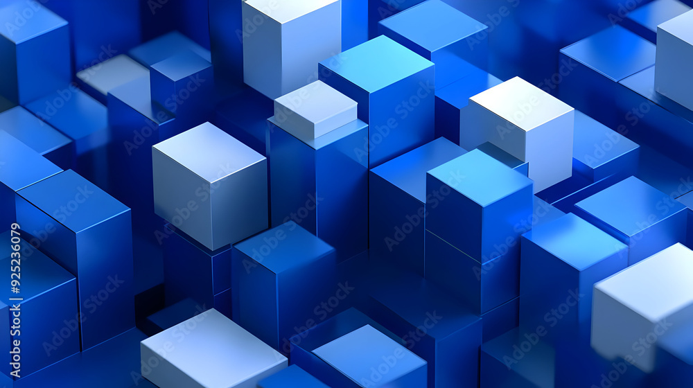 A collection of 3D blue cubes arranged in a dynamic, abstract pattern. A collection of 3D blue cubes arranged in a dynamic, abstract pattern.