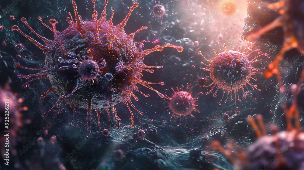This is a photo taken under a microscope of a virus that threatens human health, and is an image needed for medical care, medicine, and research. Generative AI
This is a photo taken under a microscope of a virus that threatens human health, and is an image needed for medical care, medicine, and research. Generative AI