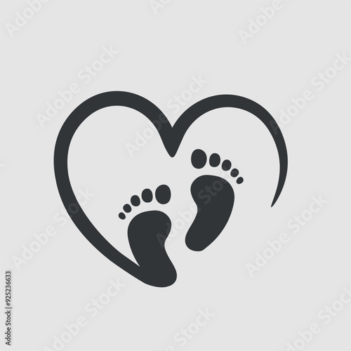 Baby feet in a heart shape representing love and affection in a minimalist style
