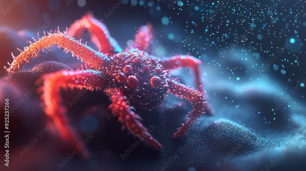 A tight shot of a spider in a murky water image, teeming with bubbles in the backdrop A tight shot of a spider in a murky water image, teeming with bubbles in the backdrop