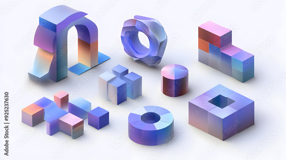 A collection of abstract geometric shapes in pastel colors arranged artistically. A collection of abstract geometric shapes in pastel colors arranged artistically.
