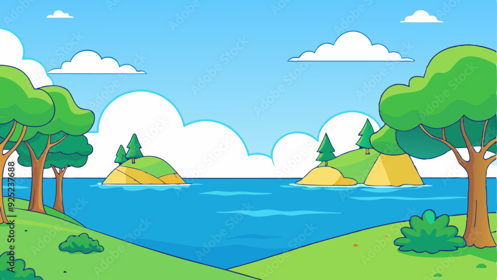 landscape with mountains, sea and trees vector illustration