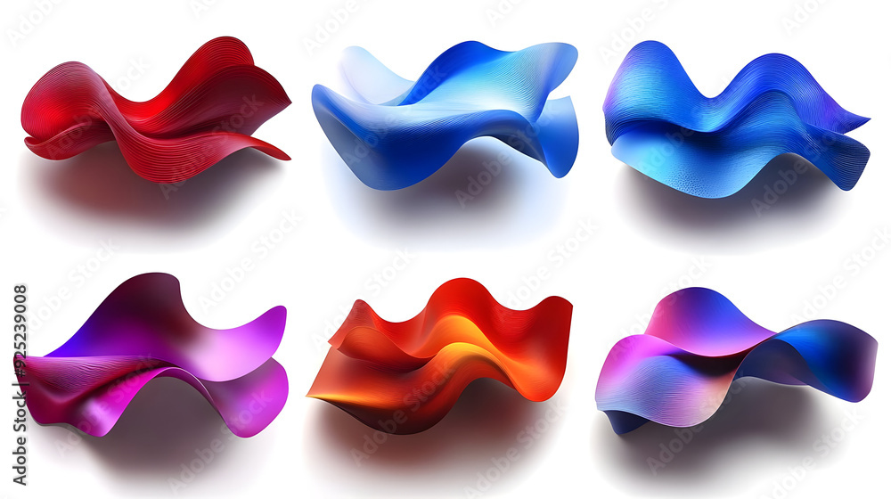 A collection of abstract wave-like shapes in vibrant colors, showcasing fluid design elements. A collection of abstract wave-like shapes in vibrant colors, showcasing fluid design elements.
