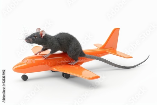 rat riding a plane on white background