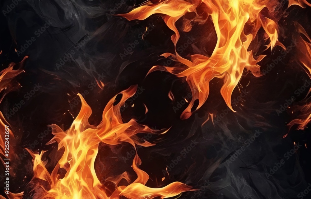 Fire flames on dark background. Fire flames on dark background.