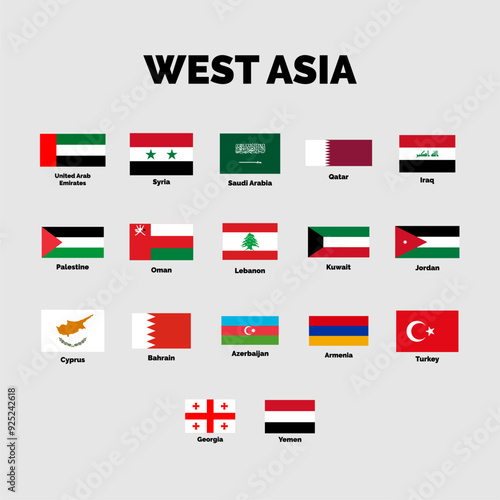 Flags of West Asian countries, Vector Illustration. MIDDLE EAST FLAG