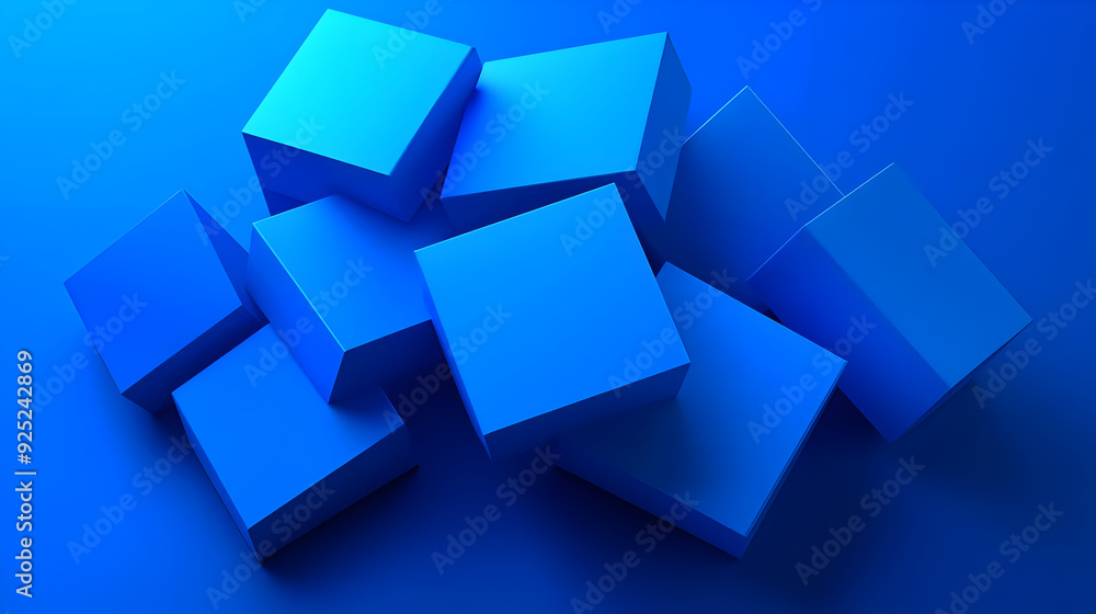 A collection of blue geometric cubes arranged in a visually appealing manner. A collection of blue geometric cubes arranged in a visually appealing manner.
