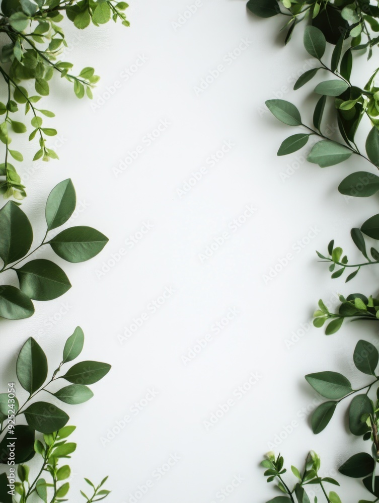 Pure, Crisp Green Leaves Border White Background Pure, Crisp Green Leaves Border White Background