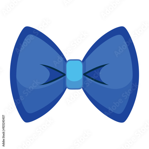 A simple and bold illustration of a blue bow tie with black outlines on a white background.