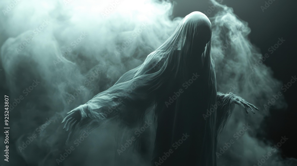A ghostly figure emerges from swirling mist, evoking a sense of mystery and eeriness. The atmosphere is haunting and ethereal. A ghostly figure emerges from swirling mist, evoking a sense of mystery and eeriness. The atmosphere is haunting and ethereal.