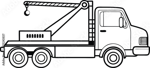 tow truck line art illustration black and white