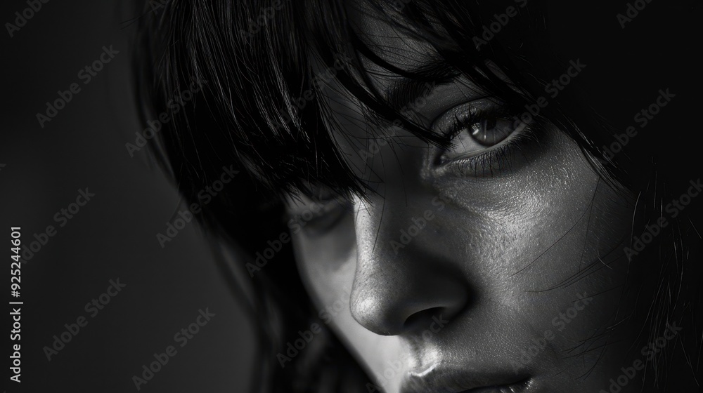 The woman's intense gaze