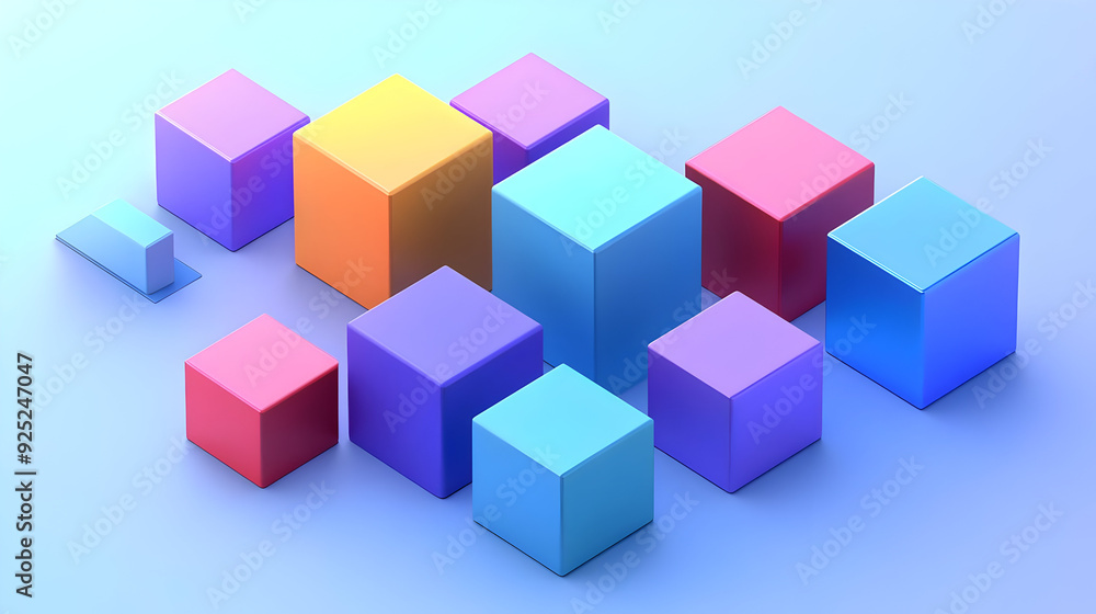 A collection of colorful 3D geometric shapes arranged in a playful manner. A collection of colorful 3D geometric shapes arranged in a playful manner.