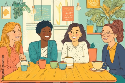 Wallpaper Mural Colorful Coffee Break in a Lively Multicultural Office - Hand-Drawn Vector Illustration of Workplace Diversity Torontodigital.ca