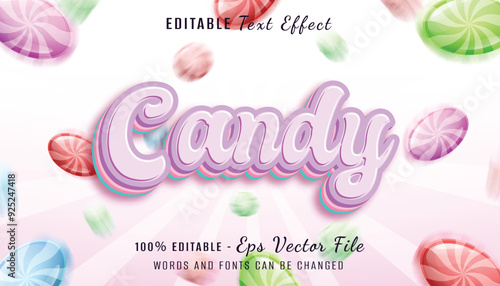 candy 3d text effect design with lolipop background
