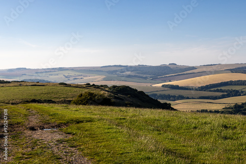 A view over rural Sussex from along the South Downs Way at Kingston Ridge