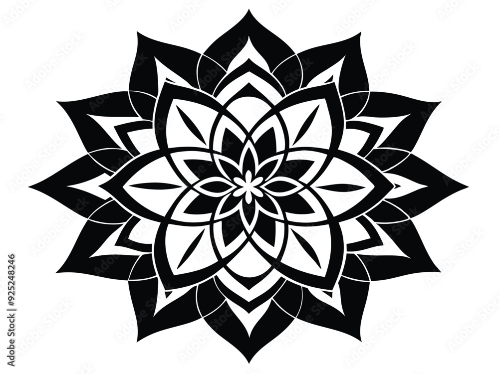 An intricate black and white floral pattern featuring swirling vines, leaves, and flowers in a symmetrical design. An intricate black and white floral pattern featuring swirling vines, leaves, and flowers in a symmetrical design.