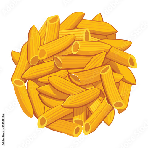 Detailed vector illustration of a pile of raw penne rigate pasta, displayed on a white background.
