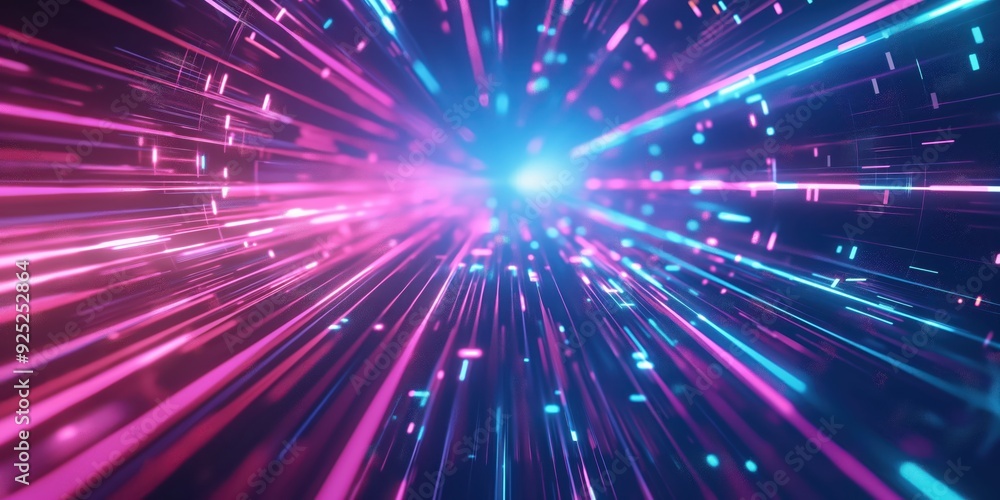 Fototapeta premium Futuristic Neon Tunnel with Vibrant Lights created by ai
