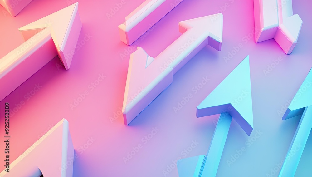 Pink and blue arrow shapes on a gradient background. Pink and blue arrow shapes on a gradient background.
