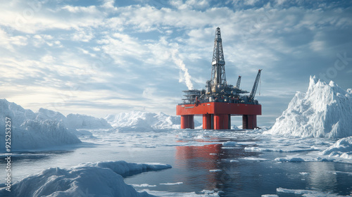 Futuristic oil drilling equipment operating in harsh Arctic conditions