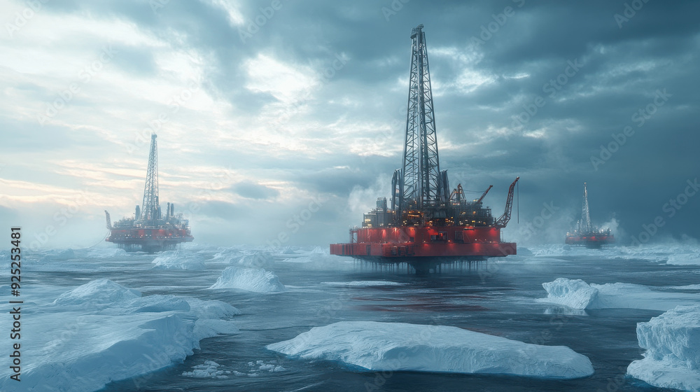 Fototapeta premium Futuristic oil drilling equipment operating in harsh Arctic conditions