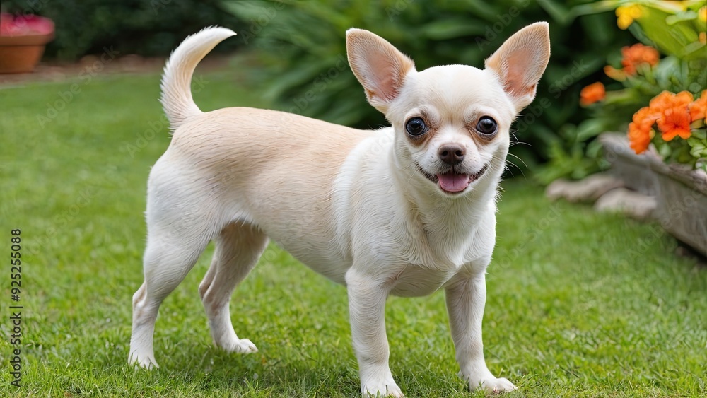 Cream smooth coat chihuahua dog in the garden Cream smooth coat chihuahua dog in the garden